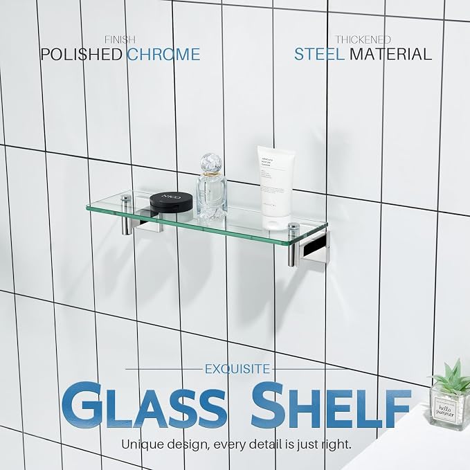 KOKOSIRI Bathroom Shelves Wall Mounted Floating Glass Shelf Polished Stainless - Image 3