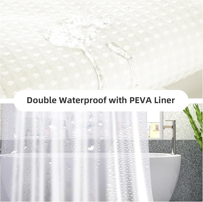 LaCyan 3 in 1 Waterproof Waffle Weave Shower Curtain and Clear Liner Set - Image 3