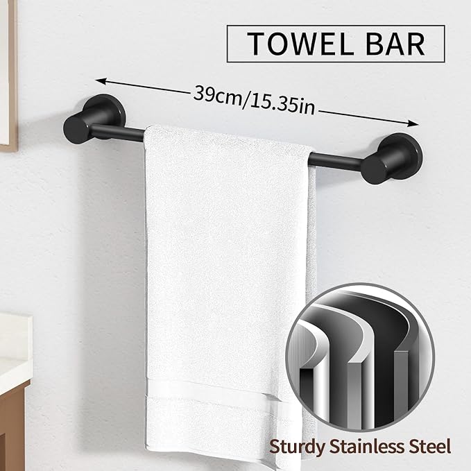 4-Pieces Bathroom Hardware Set Black, Stainless Steel 16 Inch Towel Bar Set - Image 2