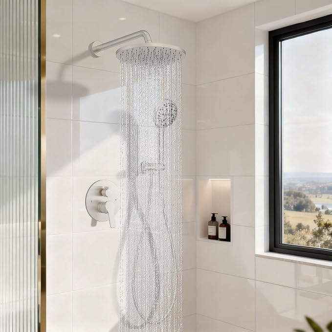 Iriber Brushed Nickel Round Rain Shower System Faucet Set，Bathroom Filtered - Image 2