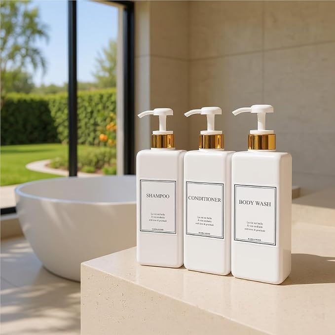 Modern Gold Design Shampoo and Conditioner Dispenser, Large 27oz Shower Soap - Image 4