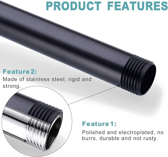 BESTILL 12 Inch Ceiling Mount Rain Shower Head Arm and Flange, Oil Rubbed Bronze - Image 4