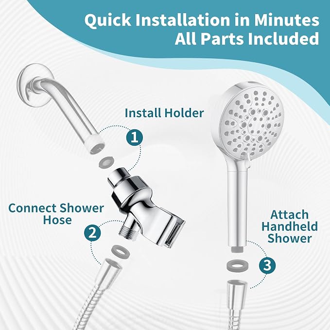 BRIGHT SHOWERS All Metal Handheld Shower Head Holder, Adjustable Shower Arm - Image 4