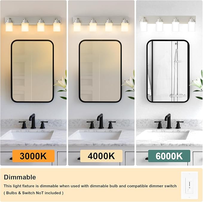 IZORRO Bathroom Vanity Light Fixture, 4-Light 27.5 Inch Brushed Nickel Bathroom - Image 4