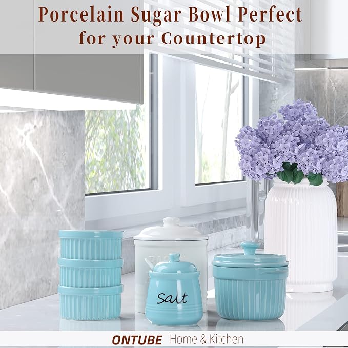 ONTUBE Ceramic Salt Bowl with Lid and Spoon 12oz - Image 6