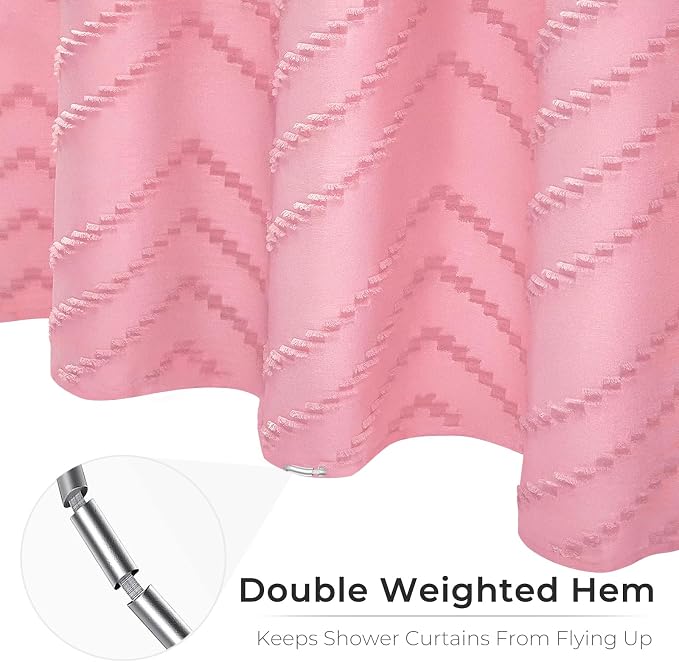 Pink Boho Shower Curtain Woven Fabric Cute Shower Curtain Textured Tufted - Image 6
