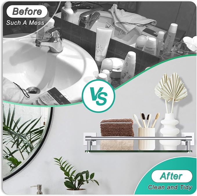 Glass Shelves for Wall, Chrome Stainless Steel & Tempered Glass Glass Shelf for - Image 4