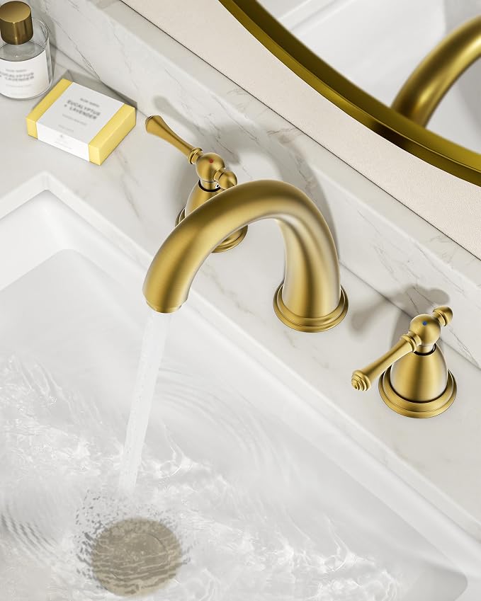 FORIOUS Brushed Gold Faucet for Bathroom Sink 3 Hole, 8 Inch Widespread - Image 3