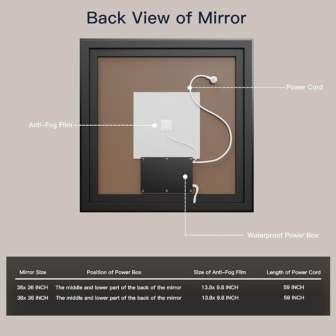 ISKM Framed LED Mirror for Bathroom 36"x36", Dimmable LED Bathroom Mirror - Image 6
