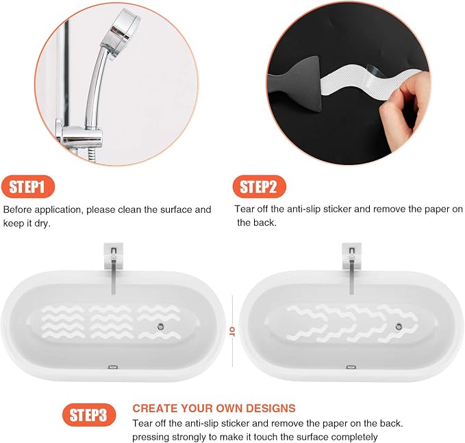 Anti Slip Shower Stickers, Adhesive Decals Safety Strips Scraper - Image 5