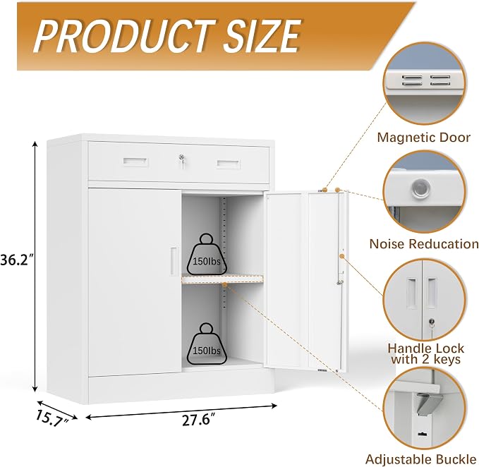 Metal Storage Cabinet with Drawer, Adjustable Shelf File Cabinet Cabinet with - Image 3