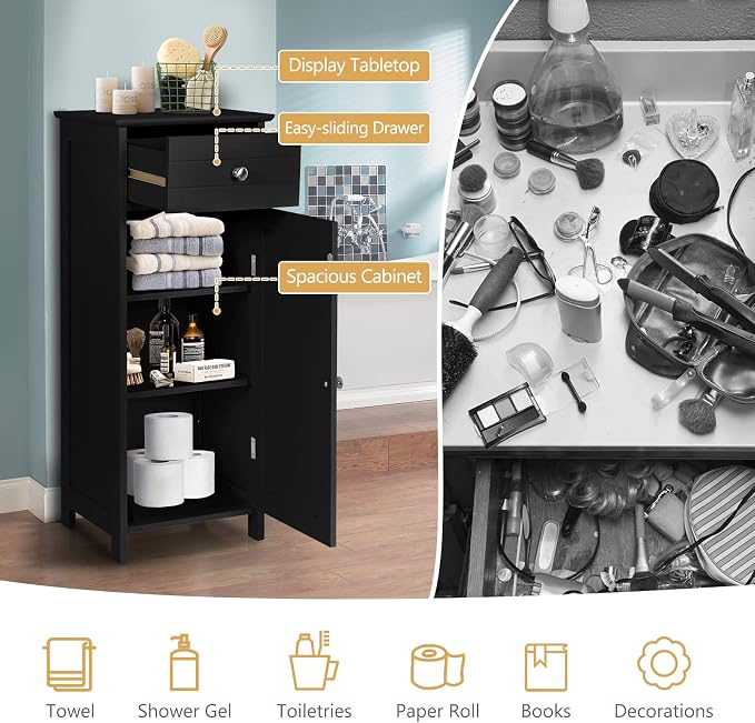 COSTWAY Bathroom Storage Cabinet, Single Door Floor Cabinet - Image 5