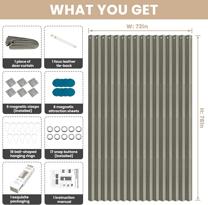 Accordian Door Curtain, 100% Blackout Folding Magnetic Doorway Curtains - Image 3