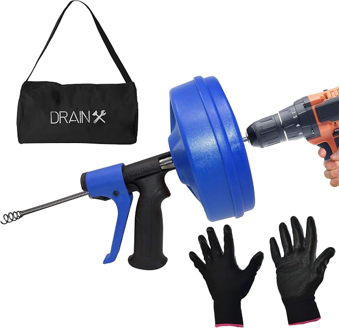 DrainX SPINFEED 35 Foot Snake Drum Auger | Drill Power or Manual Use by DrainX