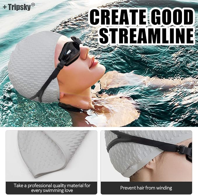 Tripsky Silicone Swim Cap, Comfortable Bathing Cap Ideal - Image 5