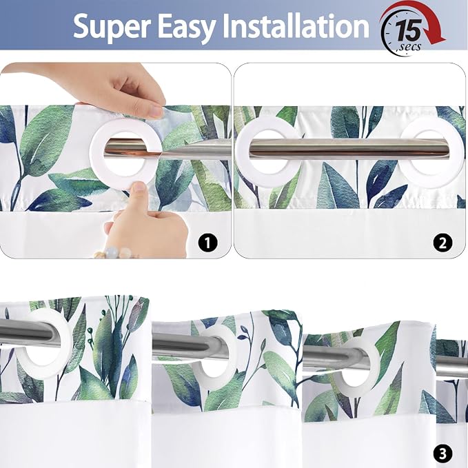 No Hook Shower Curtain and Liner Set, Bath Curtain Sets - Image 7