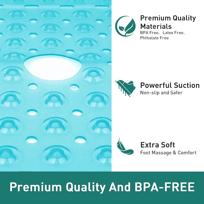 Large Clear Green Square Shower Mat Non Slip 27 x 27 Inches, Square Bath Tub Mat - Image 6