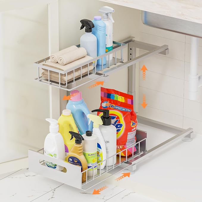 Under Sink Organizer Storage Heavy Duty Metal Slide Out Sink Shelf Organizer by Toyear