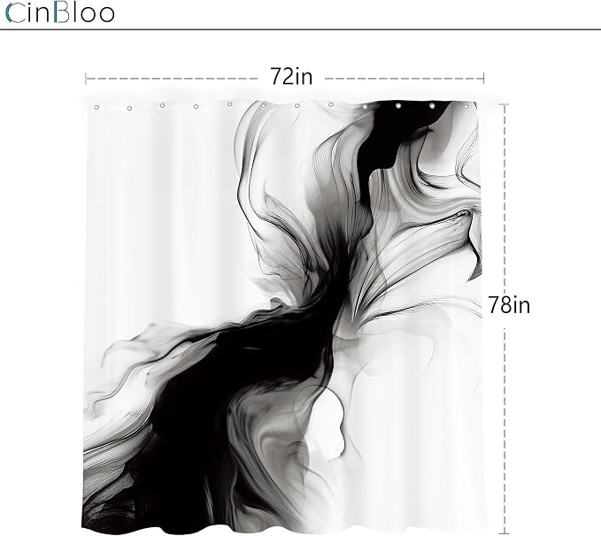 Cinbloo Black and White 72Wx78H Shower Curtain Abstract Modern Ombre Grey - Image 5