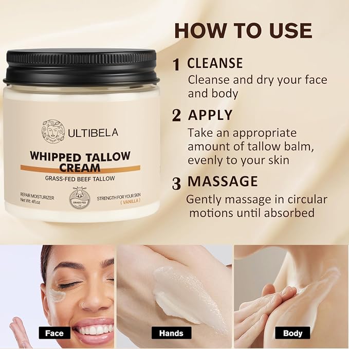 Beef Tallow for Skin, 100% Grass-Fed Whipped Tallow and Honey Balm for Body ＆ - Image 6