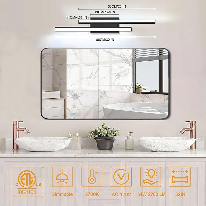 20 in-32 in Retractable Bathroom Vanity Light-ETL Certificated 5700K Bathroom - Image 2
