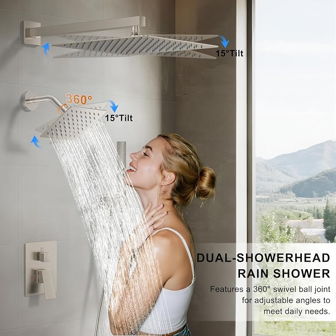 Shower Faucet Set, Wall Mount Shower System 12-inch & 6-inch Dual Shower Head - Image 3