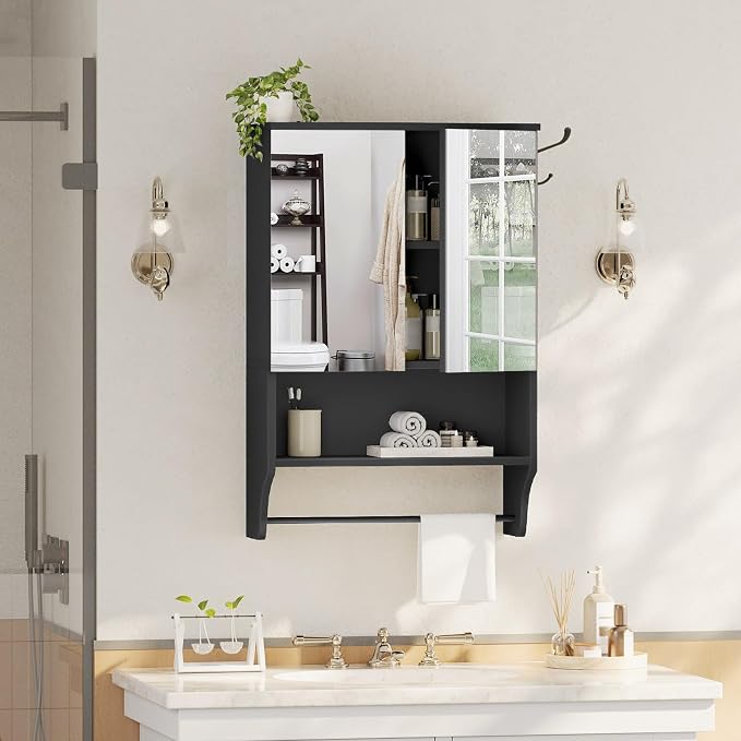 Bathroom Wall Cabinet with Mirror, Medicine Cabinet with 2 Door and Adjustable - Image 2