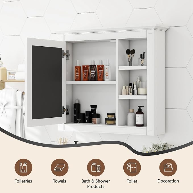 30'' x 28'' White Medicine Cabinet, Wall Mounted Bathroom Storage Cabinet - Image 7