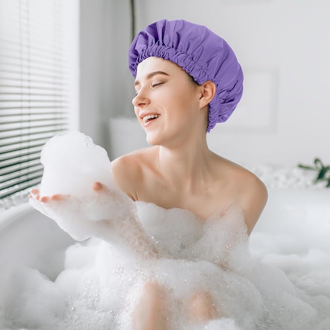 Reusable Shower Cap for Women, Stylish Large Waterproof Shower Bonnet Washable - Image 5