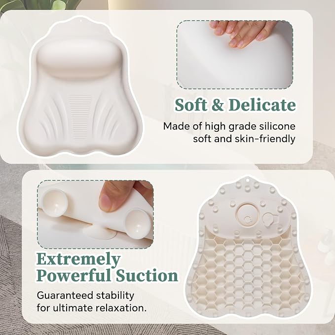 Silicone Bath Pillow for Tub Adults, 4D Air-Cushion Bathtub Pillow for Head - Image 4
