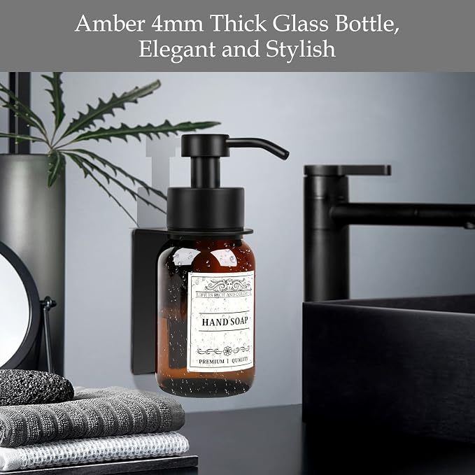 Glass Soap Dispenser with Pump and Wall Mount Holder, 8.5 Oz Shampoo and - Image 2