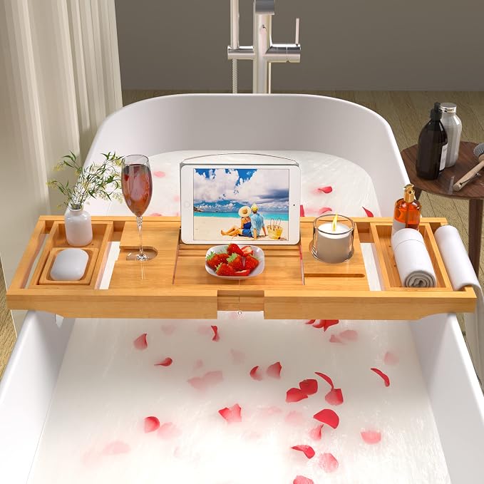 Artmalle Bathtub Caddy Tray for Tub, Foldable Bamboo Bath Table Tray - Image 2