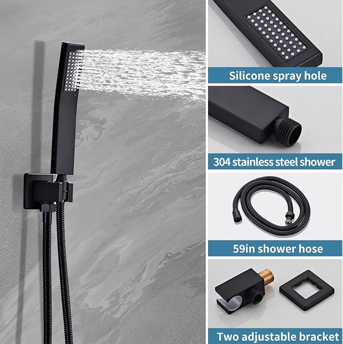 Shower Faucet Set, Handheld Wall Mounted Showerhead and Waterfall Tub Spout - Image 7