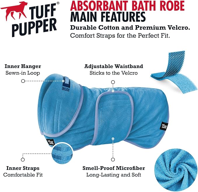 Tuff Pupper Bathrobe, 800 GSM Plush, Super Absorbent, Adjustable Hood & Belly - Image 2
