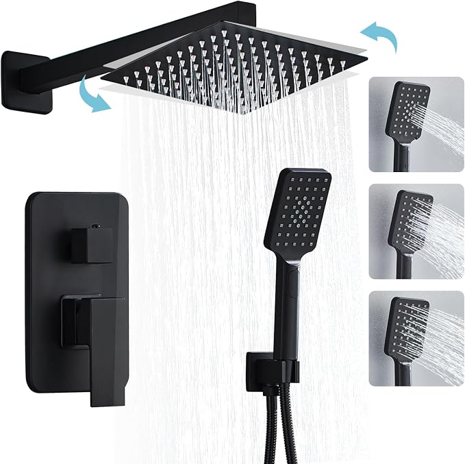 Black Shower Faucet Set, Bathroom Shower System 10 Inch Rain Shower Head and by Anksaysh