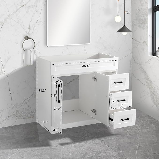 36” Bathroom Vanity Cabinet Without Sink, Modern White Bathroom Storage Cabinet - Image 3