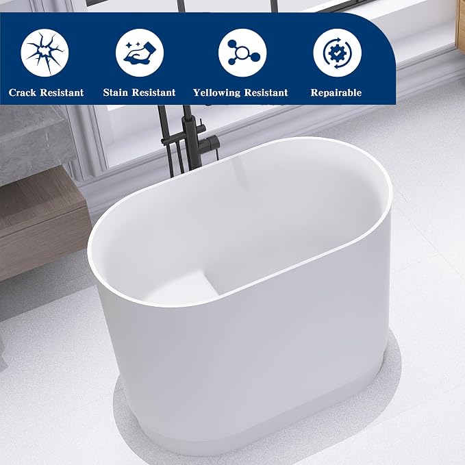 39" Stone Resin Janpanese Soaking Tub, Freestanding Deep Soaking Bathtub - Image 7