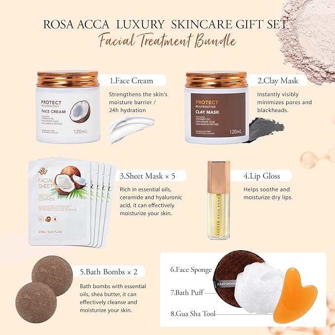 Christmas Gifts for Women, Coconut 32 Pcs Facial Skin Care Kit, Home Spa & - Image 4