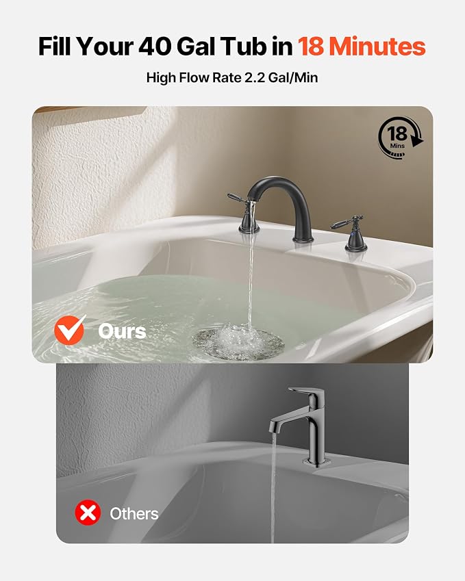 VEVOR Roman Tub Faucet, 3 Hole Waterfall Bathtub Faucet, Gooseneck Bath Tubs - Image 2