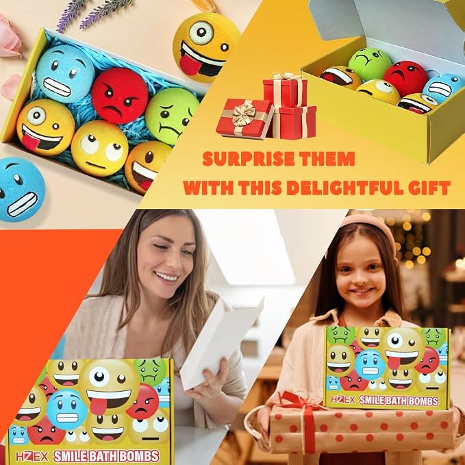 Large Emotion Face Bath Bombs Set of 6 – Fun Emoji-Inspired Spa Fizzies – - Image 7