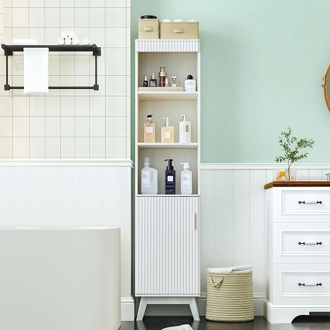 68" Tall Bathroom Storage Cabinet, Narrow Fluted Tower Cabinet - Image 2