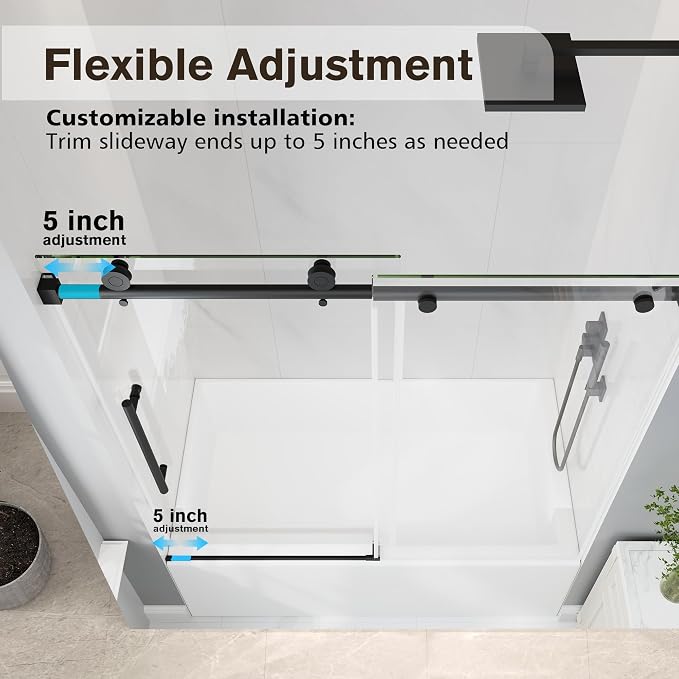 Bathtub Shower Door Frameless, 55-60" W x 60" H Sliding Tub Shower Door - Image 6