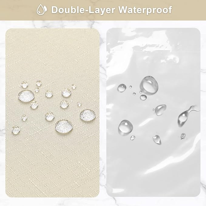 MitoVilla 3 in 1 Shower Curtain Set, Neutral Boho Farmhouse Linen Textured Bath - Image 5
