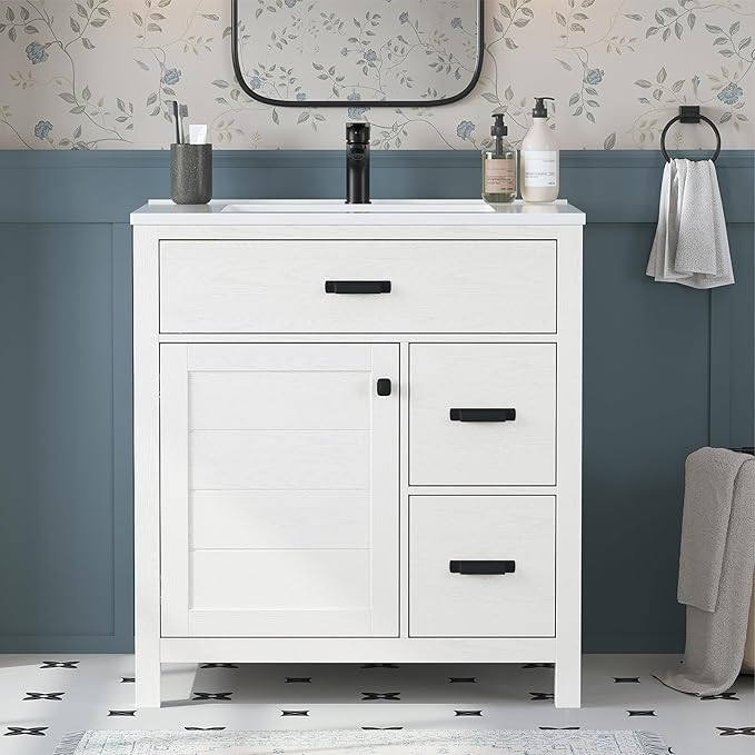 30" Bathroom Vanity with Sink, Modern Bathroom Storage Cabinet with Tilt-Down by DELUXELIVING