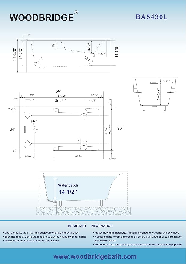 WOODBRIDGE 54" Acrylic Rectangular Alcove Soaking Bathtub in White - Image 6