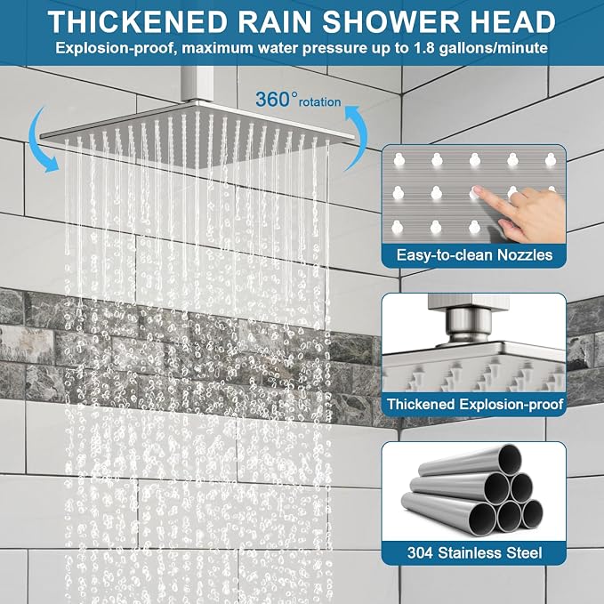 Shower Faucet Set Brushed Nickel Shower System, Ceiling Mount 10 Inch Shower - Image 4