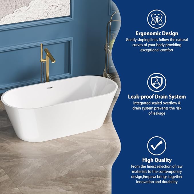 Sarlai 67 Inch Acrylic Freestanding Soaking Bathtub Contemporary Soaking White - Image 5