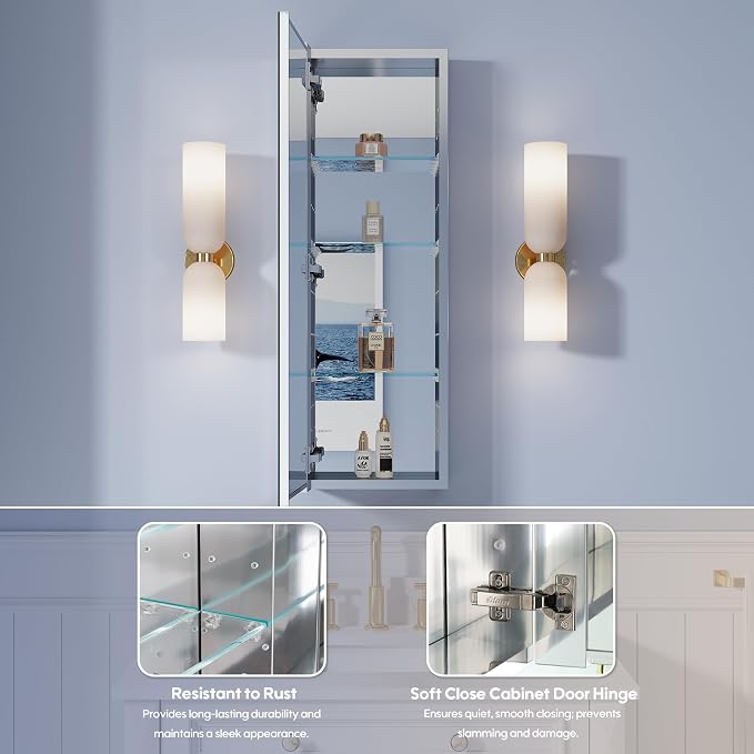 WELLFOR 12" x 36" Bathroom Medicine Cabinet, Anodized Chrome Aluminum Frame - Image 4