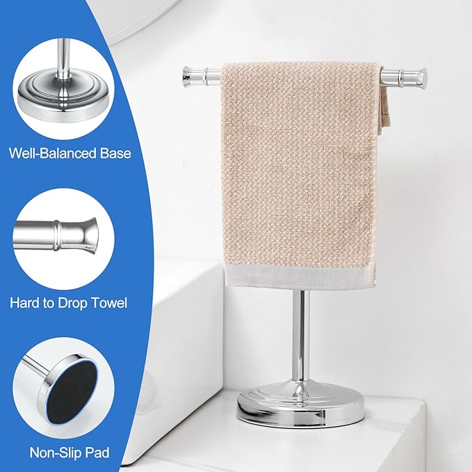 RUMOSE 13 Inch Polished Chrome Towel Stand Hand Towel Holder Bathroom Kitchen - Image 4