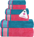 CASA COPENHAGEN He & She 6 Pieces Towel Set- Teal + Pink, 550 GSM 2 Bath Towel by CASACOPENHAGEN
